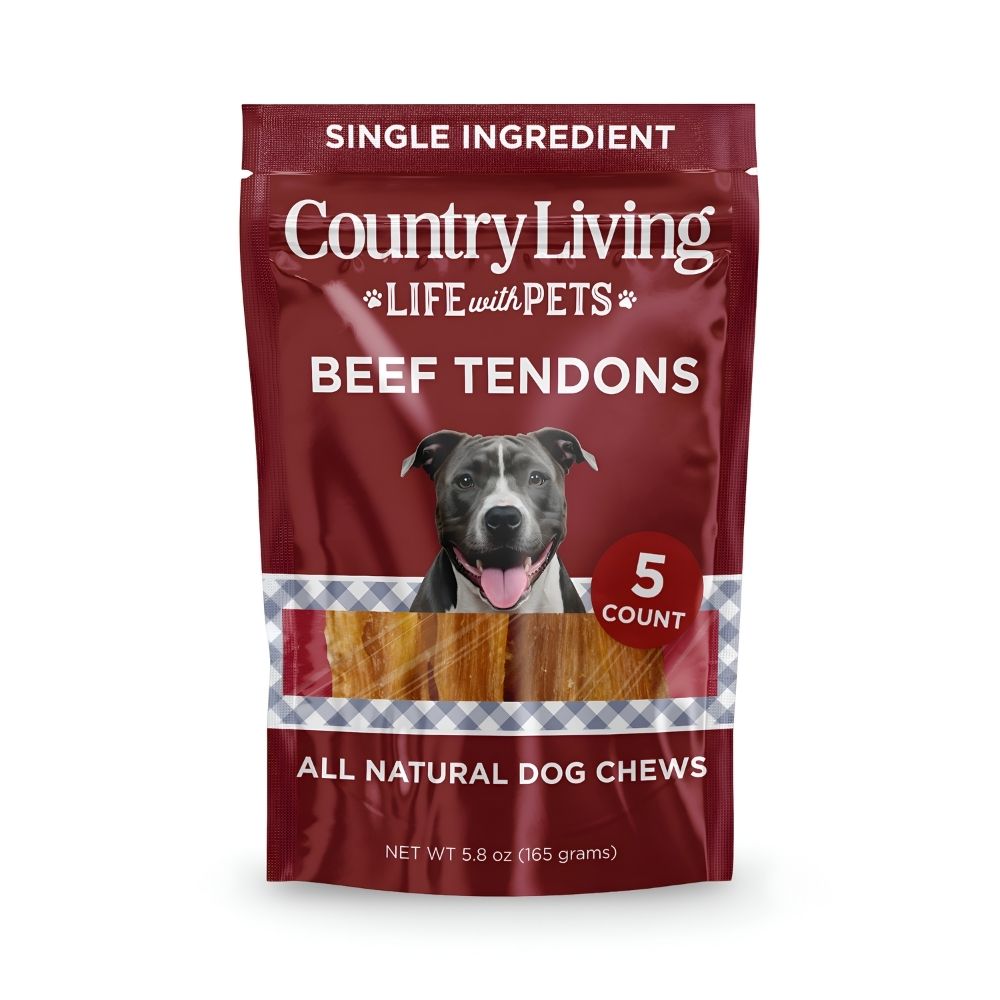 Country Living 4”-7” Beef Backstrap Tendon Dog Chews – 5 Count Bag – All-Natural, Long-Lasting, High-Protein Dog Treats – Single-Ingredient, Grain-Free