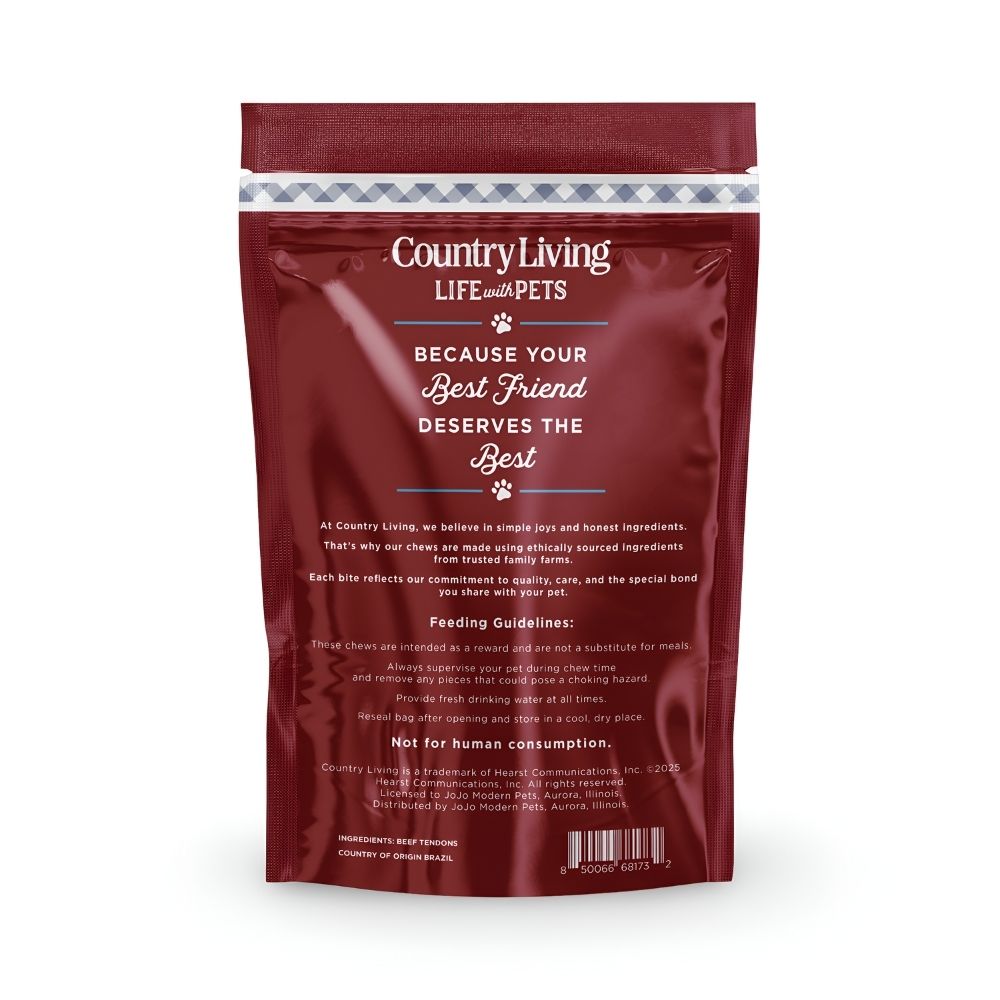 Country Living 4”-7” Beef Backstrap Tendon Dog Chews – 5 Count Bag – All-Natural, Long-Lasting, High-Protein Dog Treats – Single-Ingredient, Grain-Free