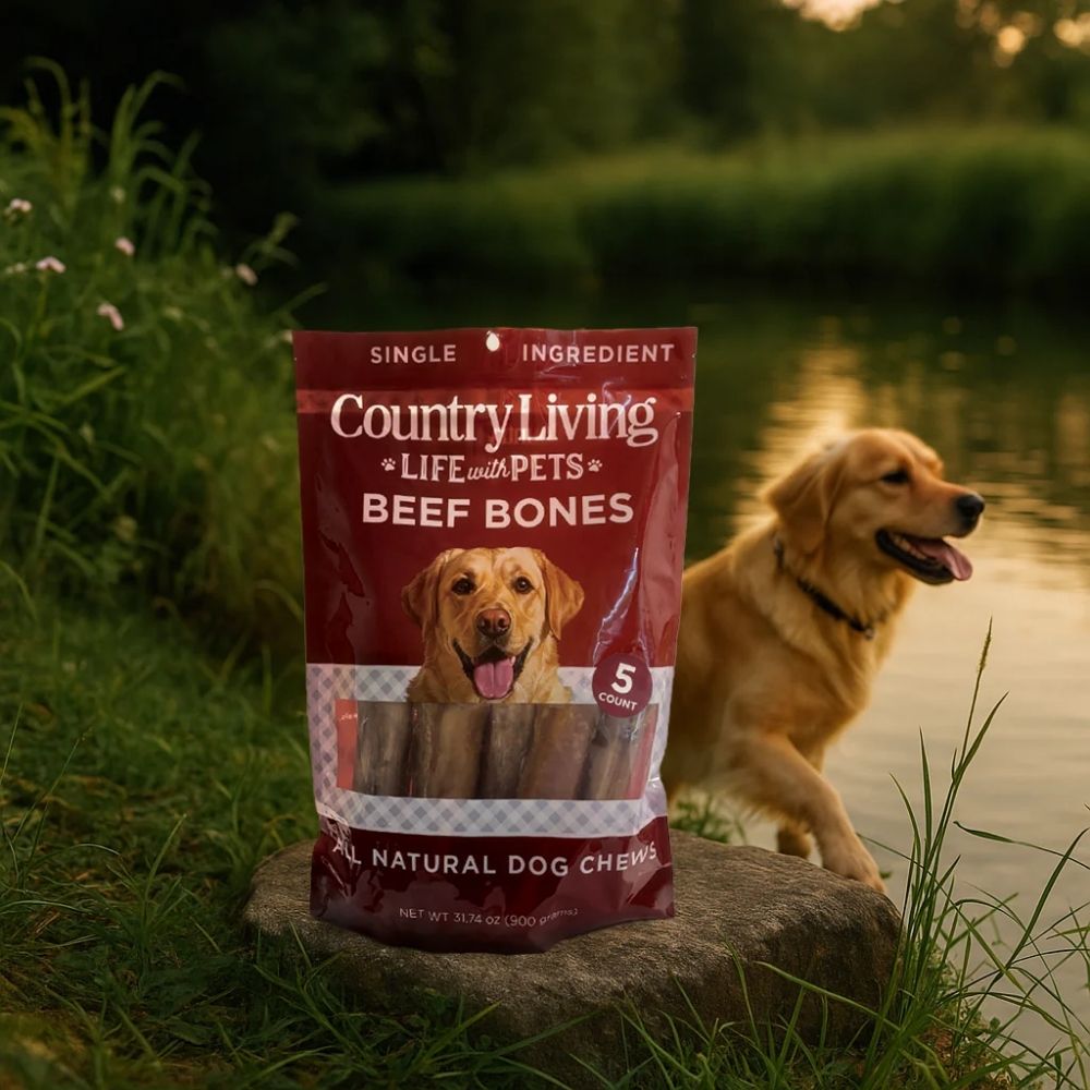 Country Living 5”-6” Beef Center Cut Bones for Dogs – 5 Count Bag – All-Natural, Long-Lasting Dog Chews – Single-Ingredient, High-Protein, Rawhide-Free – Supports Dental Health