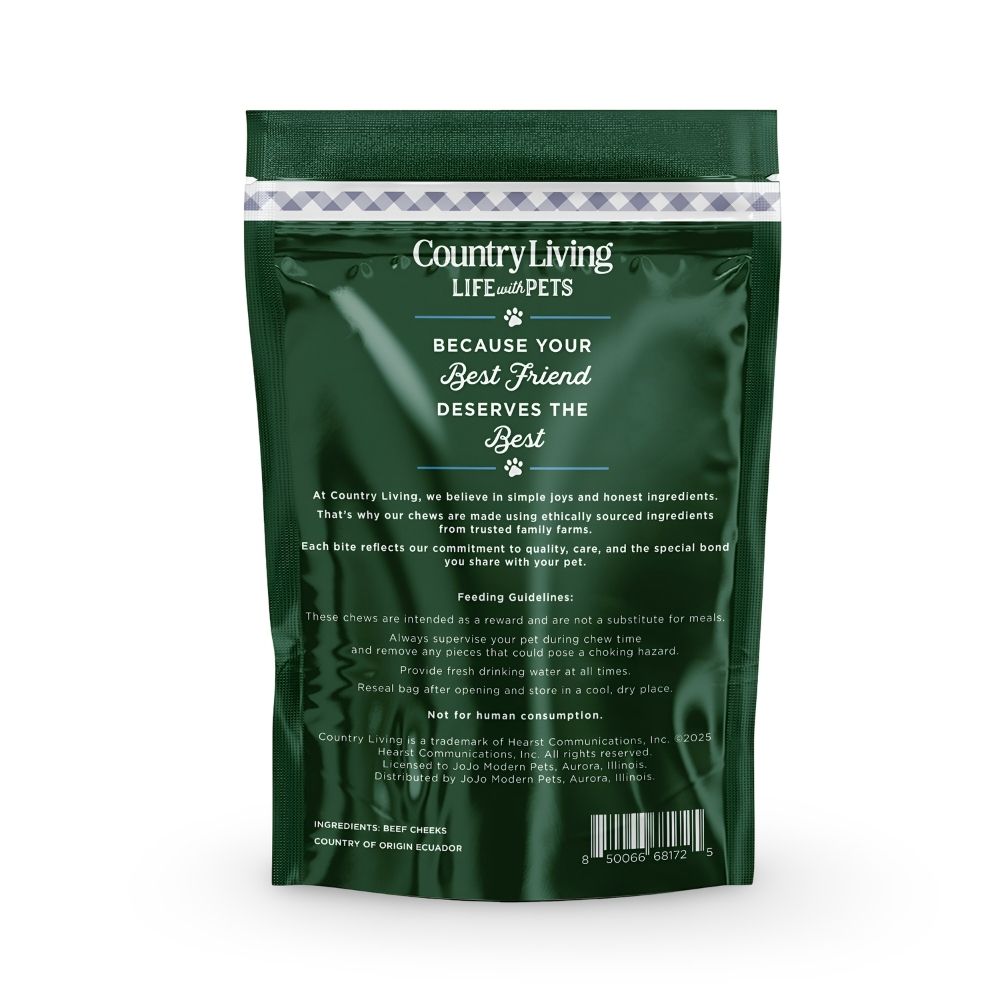 Country Living 4” x 4” Beef Cheek Chip Dog Treats – Chicken Flavor – 5 Count Bag – All-Natural, High-Protein, Long-Lasting Dog Chews